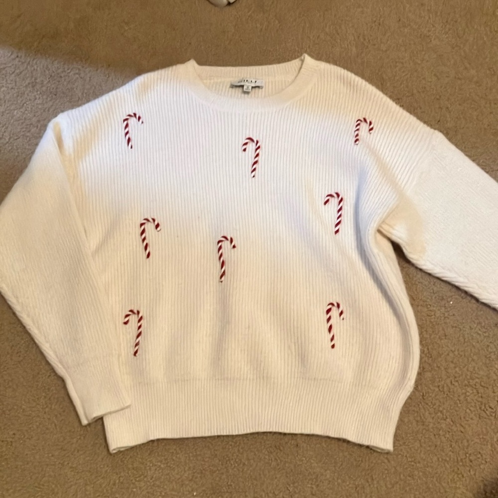 White Sweater with Candy Cane Design